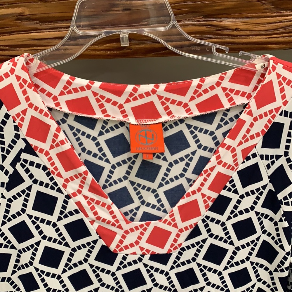 NWOT!{Tracy Negoshian}Sz S Navy/Wht/Faded Red Shift Dress - Picture 4 of 7
